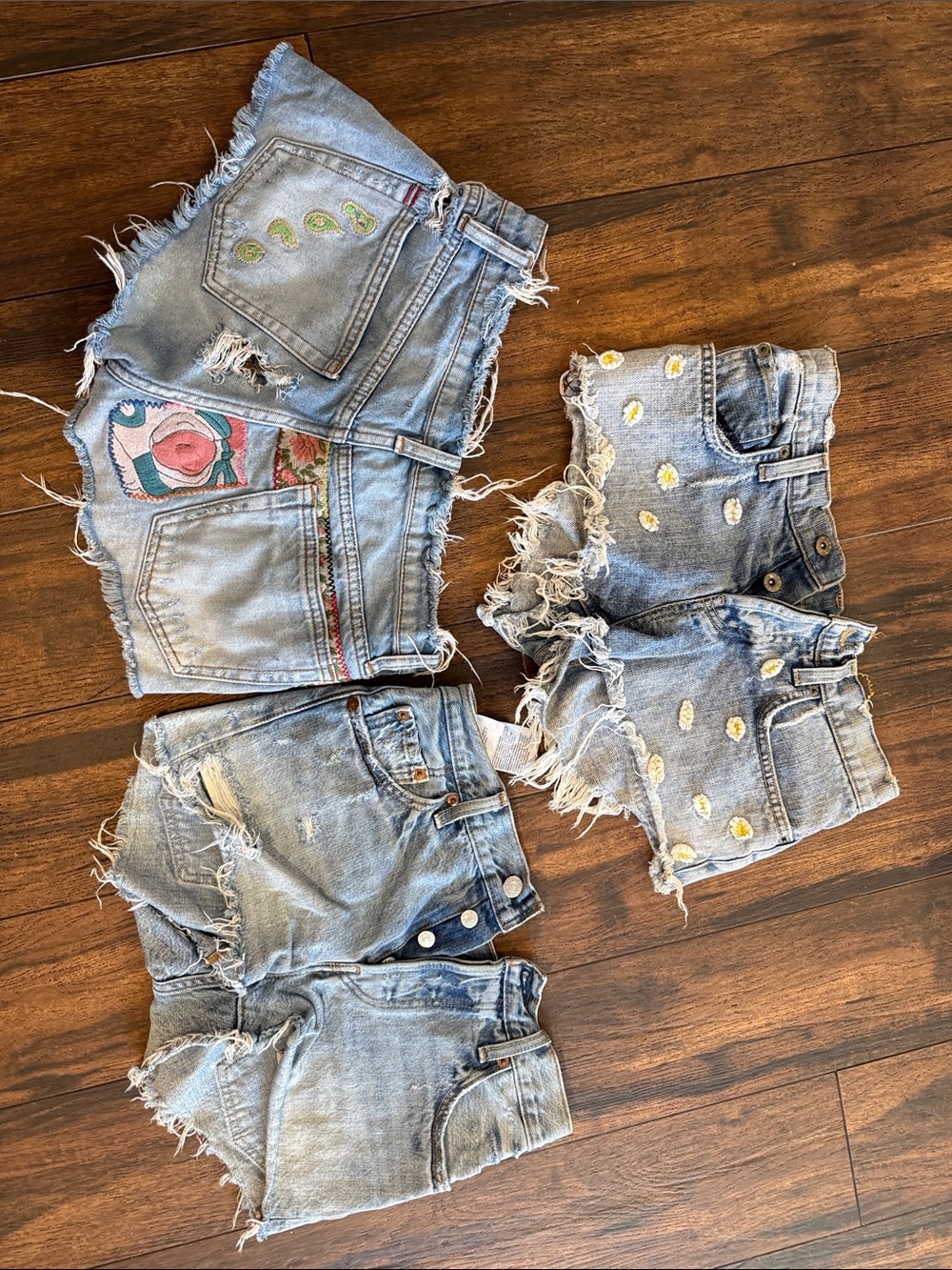 Urban Outfitters Light Blue Distressed Denim Jean Shorts with Embroidery